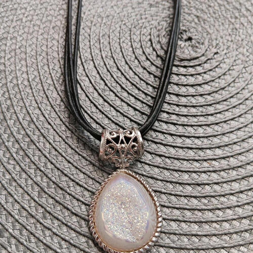 BBJ signed DRUZY QUARTZ STERLING SILVER 925 PENDANT NECKLACE